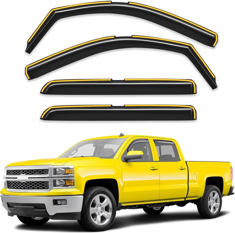 Deejecsun in-Channel Window Rain Guards Fit for Chevrolet(Chevy) Silverado/GMC Sierra 2014-2018 Crew Cab Rain Guards Extra Durable Window Deflectors Visors Vent Visors Vent Shades Truck Accessories - Image 1